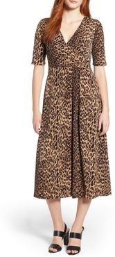 Leopard Print Faux Wrap Dress