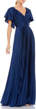 Angel Sleeve Satin A-Line Gown