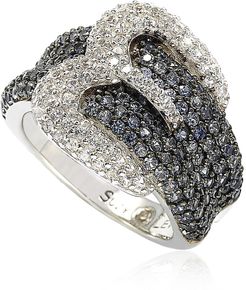Suzy Levian Sterling Silver Pave Blue & White Sapphire Buckle Diamond Accent Ring - 0.02 ctw at Nordstrom Rack