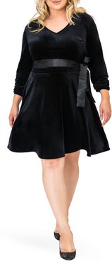 Plus Size Women's Standards & Practices Millie V-Neck Stretch Velvet Fit & Flare Dress