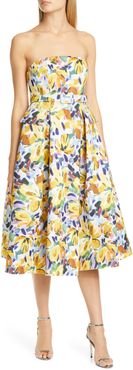 Floral Print Strapless Midi Dress