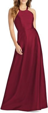 Lace-Up Back Satin Twill A-Line Gown