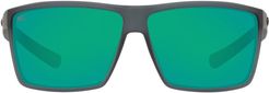 63mm Polarized Tinted Oversize Rectangle Sunglasses - Matte Crystal/ Green Mirror