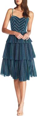 Kathy Glitter Stripe Tiered Ruffle Cocktail Dress