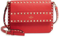 Small Rockstud Leather Shoulder Bag - Red