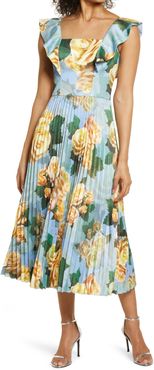 Floral Pleated Cocktail Dress