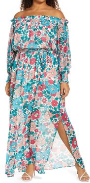 Plus Size Women's Charles Henry Floral Off The Shoulder Long Sleeve Dress