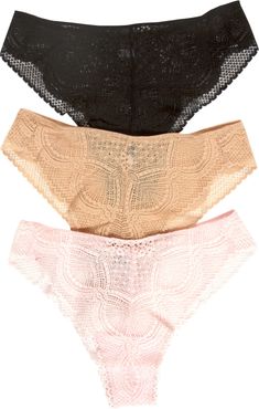 Finesse Lace 3-Pack High Cut Brazilian Panties
