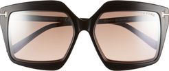 54mm Blue Light Blocking Geometric Glasses & Clip-On Sunglasses - Black/ Clear/ Peach Flash Grad
