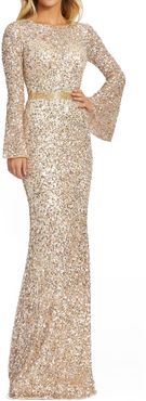 Long Sleeve Sequin Column Gown