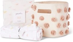 Blush Crib Sheet, Swaddle & Canvas Bin Bundle Set