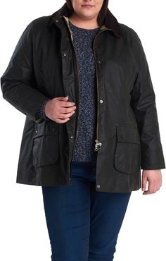 Plus Size Women's Barbour Beadnell Waxed Cotton Jacket