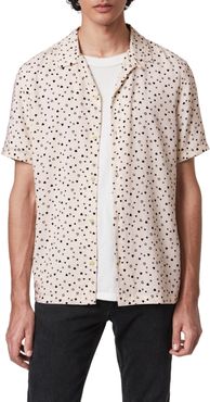Amore Heart Print Short Sleeve Button-Up Camp Shirt