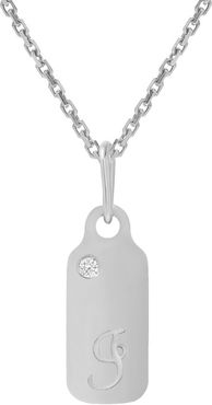 Diamond Accented Dog Tag Initial Pendant Necklace