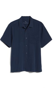 Herringbone Short Sleeve Silk Button-Up Camp Shirt