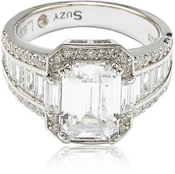 Suzy Levian Sterling Silver Emerald-Cut & Round-Cut CZ Engagement Ring at Nordstrom Rack