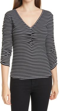 Clarita Stripe Ruched V-Neck T-Shirt