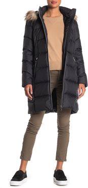 Calvin Klein Faux Fur Trim Hood Quilted Puffer Coat at Nordstrom Rack