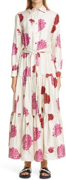 Bellini Floral Long Sleeve Silk Maxi Shirtdress