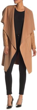 BCBG Fiona Leather Sleeve Wool Blend Coat at Nordstrom Rack