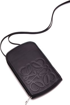 Logo Lanyard Zip Leather Case - Black