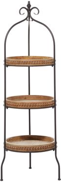 Willow Row Arched Black Metal 3-Tier Rack With Round Wood Carved Shelves - 17" x 51" at Nordstrom Rack