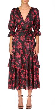 Floral Tiered Faux Wrap Dress