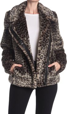 Calvin Klein Leopard Print Faux Fur Asymmetrical Zip Jacket at Nordstrom Rack