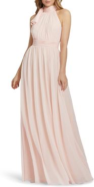 High Neck Ruched Chiffon A-Line Gown