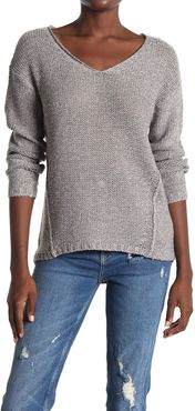 Modern Designer V-Neck Faux Suede Elbow Patch Tunic Sweater at Nordstrom Rack