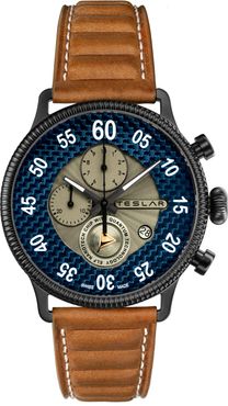 Re-Balance T-1 Chronograph Sport Leather Strap Watch, 44mm