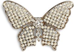 Faux Pearl & Crystal Butterfly Brooch