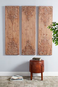 Willow Row Large Hand-Carved Natural Wood Wall Panels w/ Carvings at Nordstrom Rack
