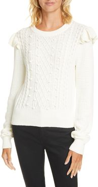 VERONICA BEARD Earl Ruffle Cable Knit Sweater at Nordstrom Rack