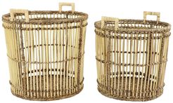 Willow Row Large Birdcage-Shaped Natural Bamboo Baskets w/ Banana Leaf Detail - Set of 2 at Nordstrom Rack
