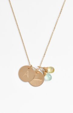 Aqua Chalcedony, Lemon Quartz, Initial & Arrow 14K-Gold Fill Disc Necklace