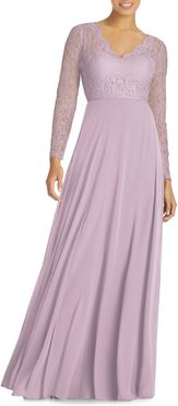 Dessy Collection Long Sleeve Lace & Chiffon A-Line Gown at Nordstrom Rack
