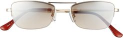 52mm Semi Rimless Rectangular Sunglasses - Brown