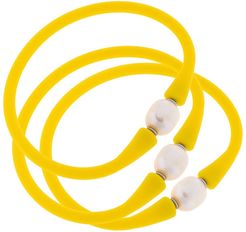 Set Of 3 Bali Freshwater Pearl Silicone Bracelets