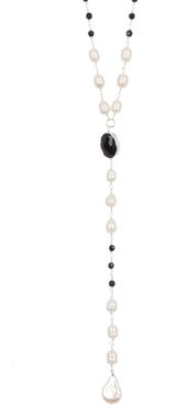 ADORNIA 8mm Freshwater Pearl & Onyx Y-Statement Necklace at Nordstrom Rack