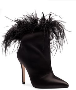 Prixey Feather Trim Pointed Toe Bootie