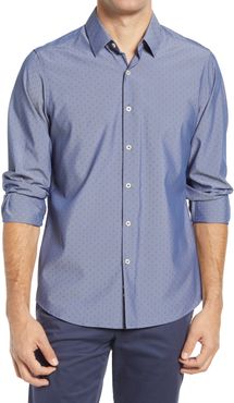 Microprint Performance Button-Up Shirt