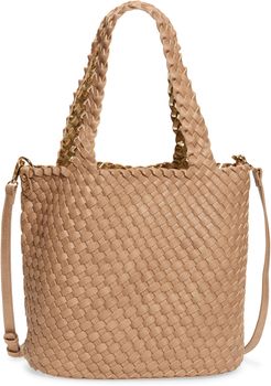 Ray Reversible & Convertible Woven Vegan Leather Tote - Beige
