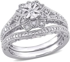 Delmar Sterling Silver Pave Diamond Flower Ring - 0.2 ctw at Nordstrom Rack