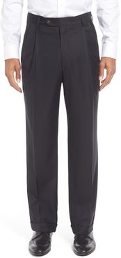 Pleated Solid Wool Trousers