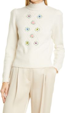 Embroidered Turtleneck Wool Blend Sweater