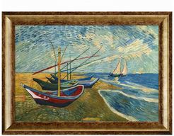 Overstock Art Fishing Boats on the Beach at Saintes-Maries Framed Oil Reproduction of an Original Painting by Vincent Van Gogh a