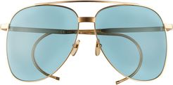 61mm Tinted Aviator Sunglasses - Gold/ Light Blue