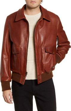 Pebble Texture Leather Bomber Jacket