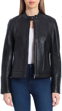 Badgley Mischka Quilted Lamb Leather Moto Jacket at Nordstrom Rack